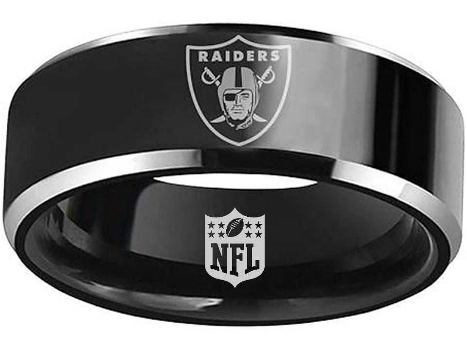 アクセサリー Los Angeles RAIDERS ring Las Vegas Raiders Ring Black and Silver Tungsten Wedding Ring
