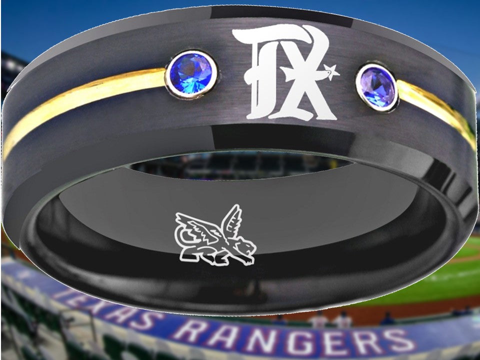 Home › Texas Rangers Ring City Connect Black Gold Blue CZ Wedding Band ...