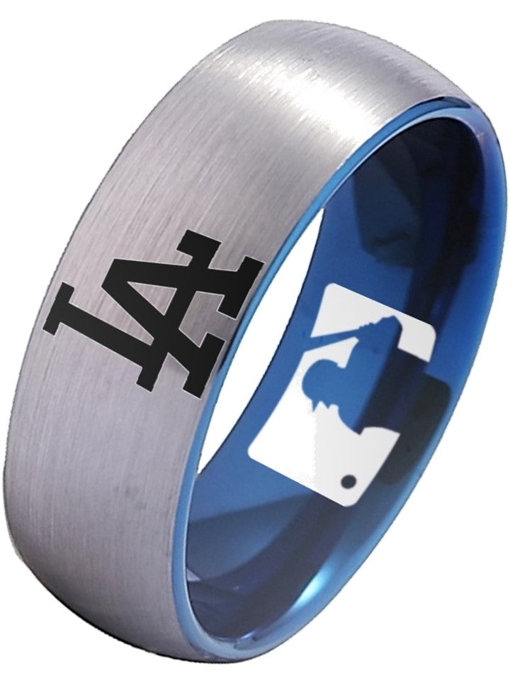 LA Dodgers Ring Silver and Blue Ring 8mm Tungsten Ring #mlb
