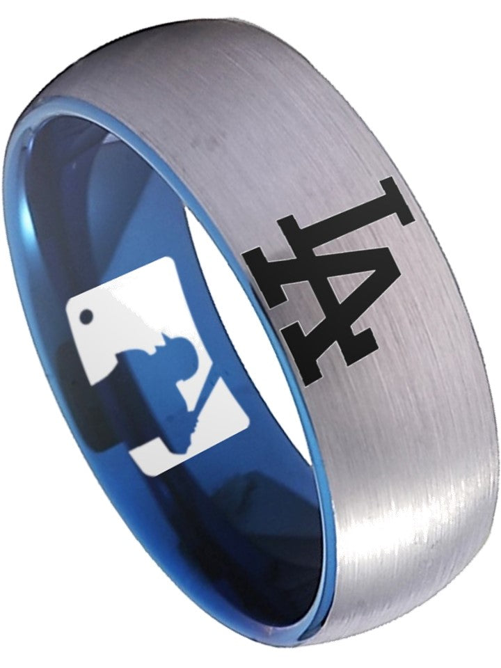LA Dodgers Ring Silver and Blue Ring 8mm Tungsten Ring #mlb