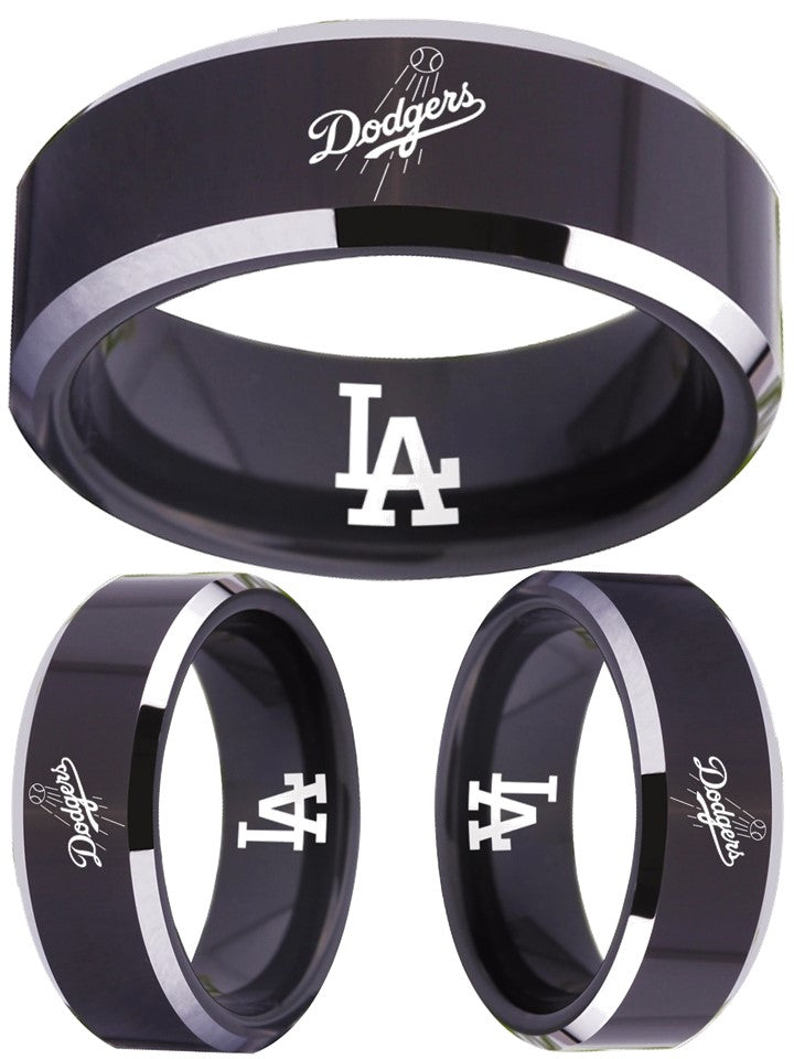 LA Dodgers Ring | Black & Silver Wedding Ring | Sizes 4-17