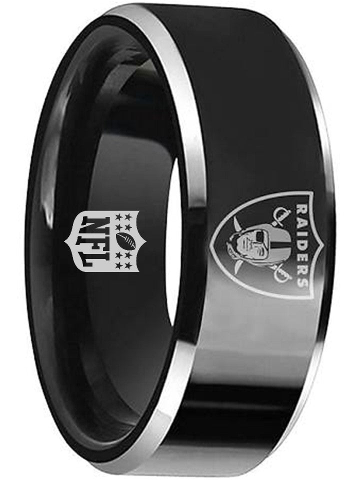Las Vegas Raiders Ring Black and Silver Tungsten Wedding Ring